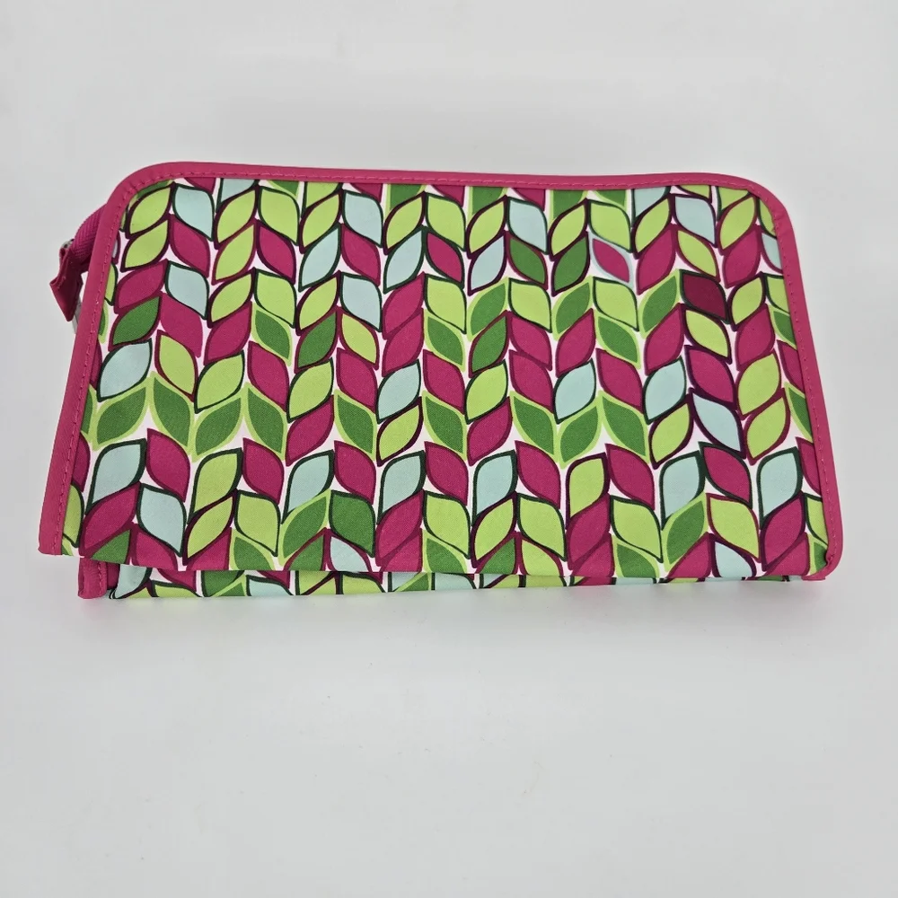 Trina Turk‎ for Clinique Makeup Purse Bag Zippered Pink Green Blue Leaf Pattern